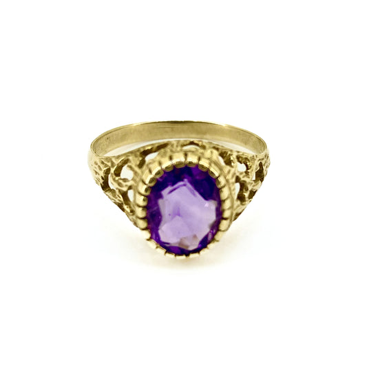 9ct Yellow Gold Amethyst Set Ring Pre Loved