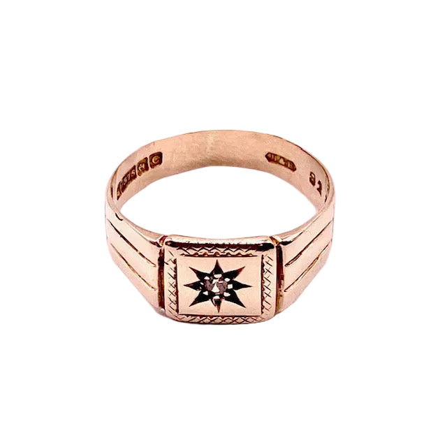 9ct Rose Gold Diamond Set Signet Ring Pre-Loved
