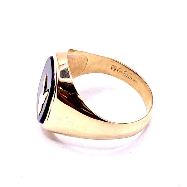 9ct Yellow Gold "Playboy" Onyx Signet Ring Pre Loved