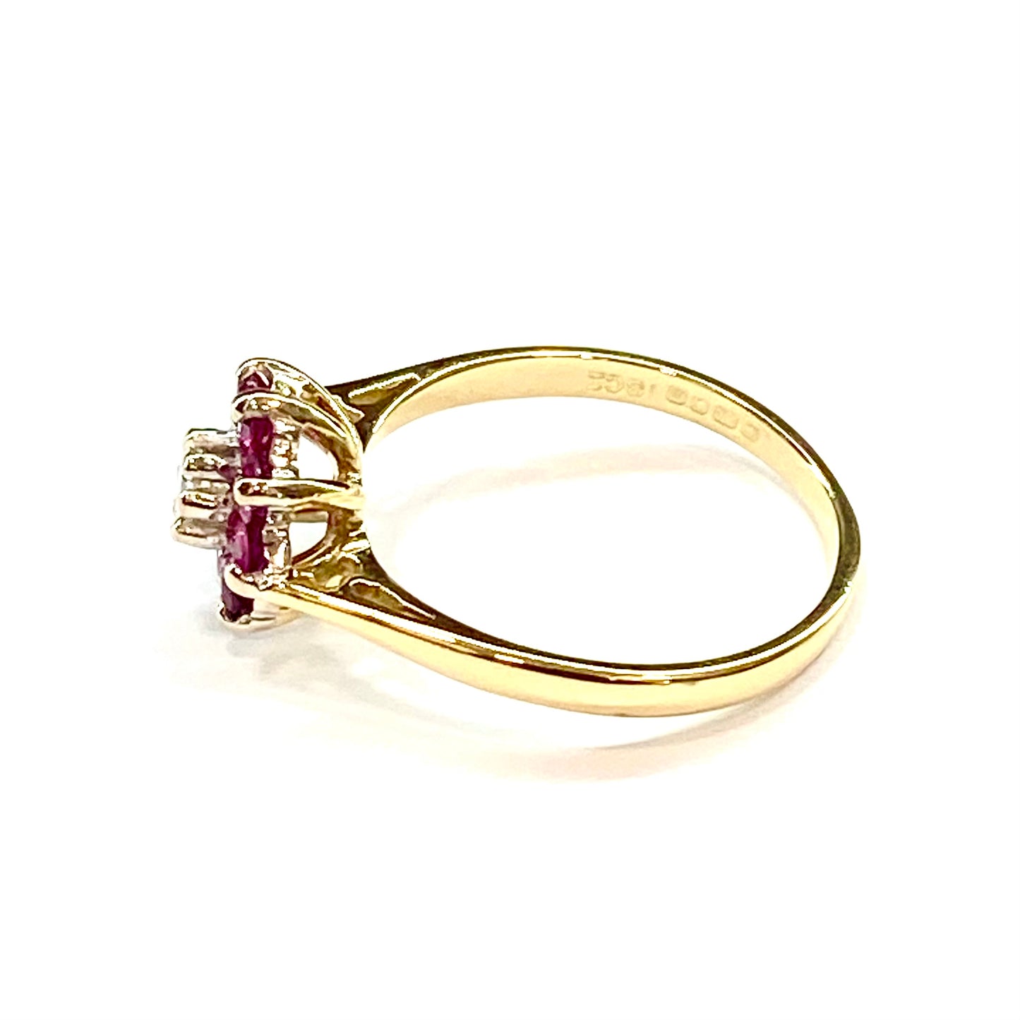 18ct Yellow Gold Ruby and Diamond Cluster Ring Pre Loved