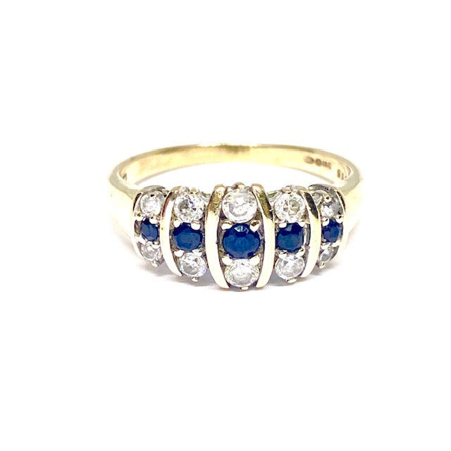 9ct Yellow Gold Sapphire and CZ Set Dress Ring Pre-Loved