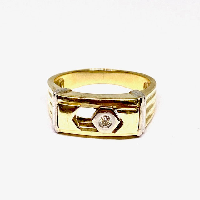 14ct Yellow Gold Diamond Set Signet Ring Pre-Loved