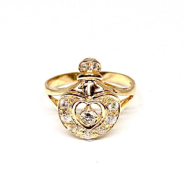 Gold Cubic Zirconia Set Dress Ring Pre-Loved