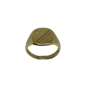 9ct Yellow Gold Diamond Set Cushion Shape Signet Ring  - Pre-Loved