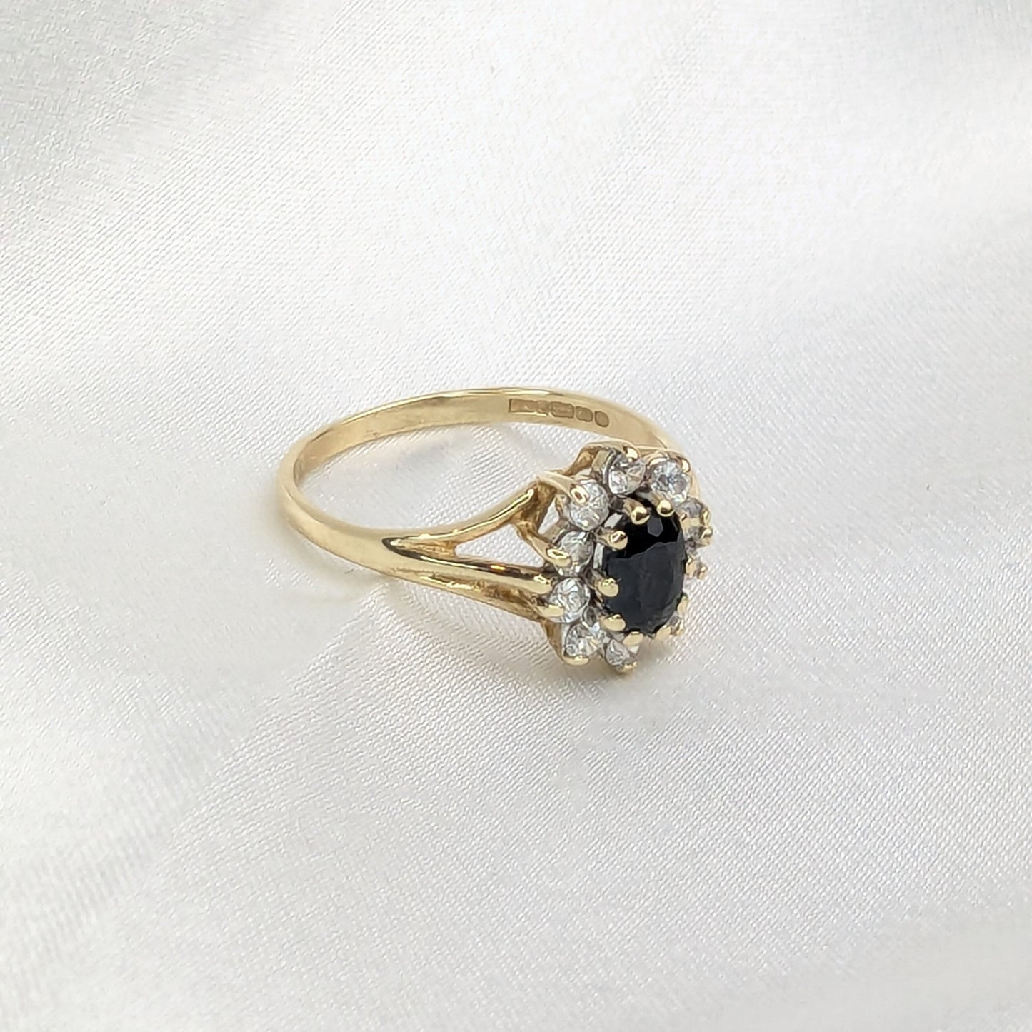 9ct Gold Sapphire and CZ Cluster Ring