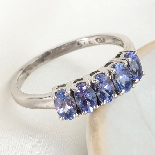 9ct White Gold 5 Tanzanite Set Ring - Pre-Loved