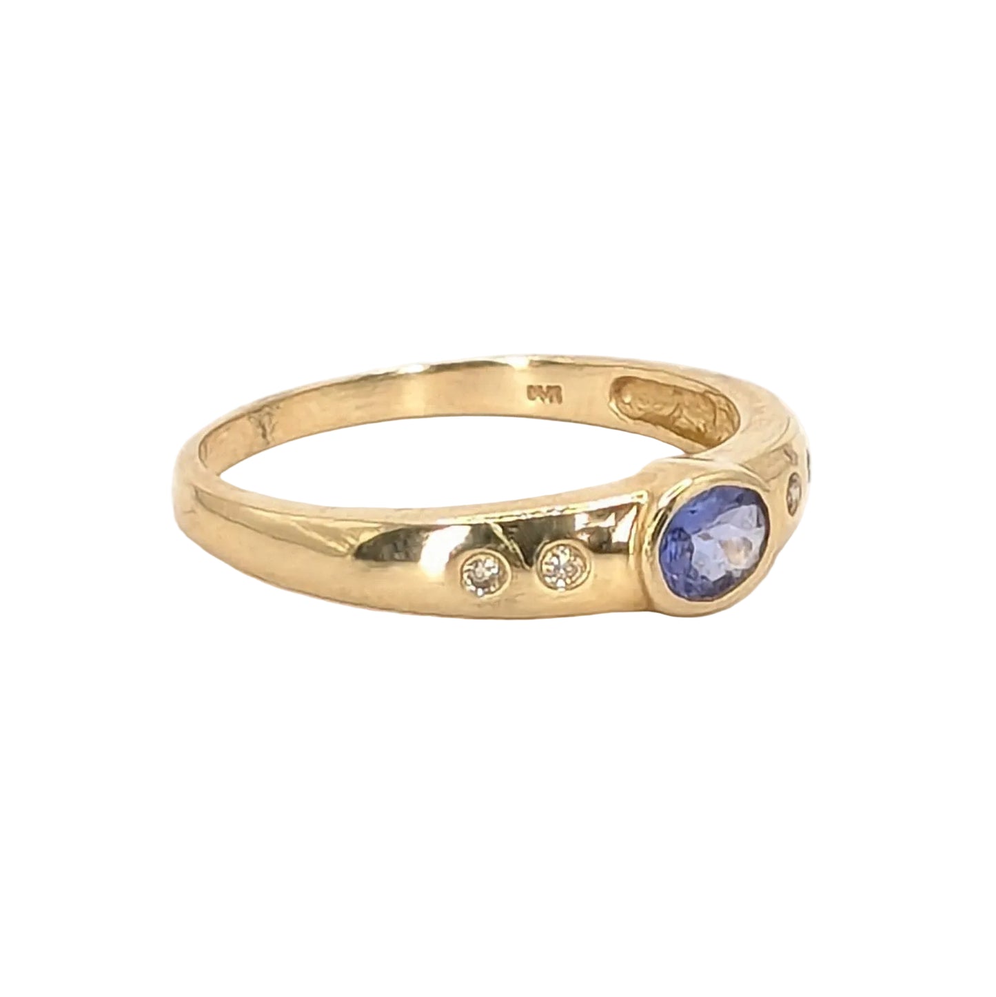 14ct Yellow Gold Tanzanite and Diamonds Set Ring Pre Loved