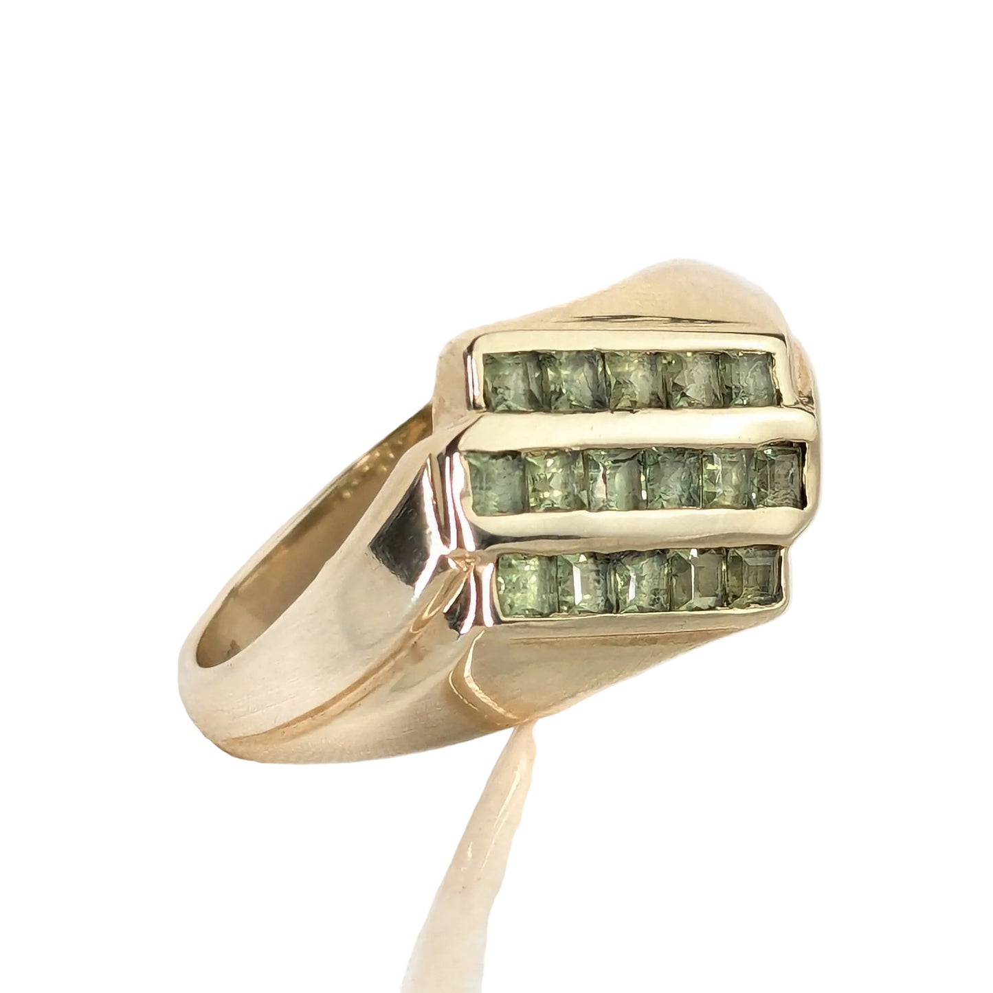 9ct Yellow Gold Green Stone Set Signet Ring Pre Loved