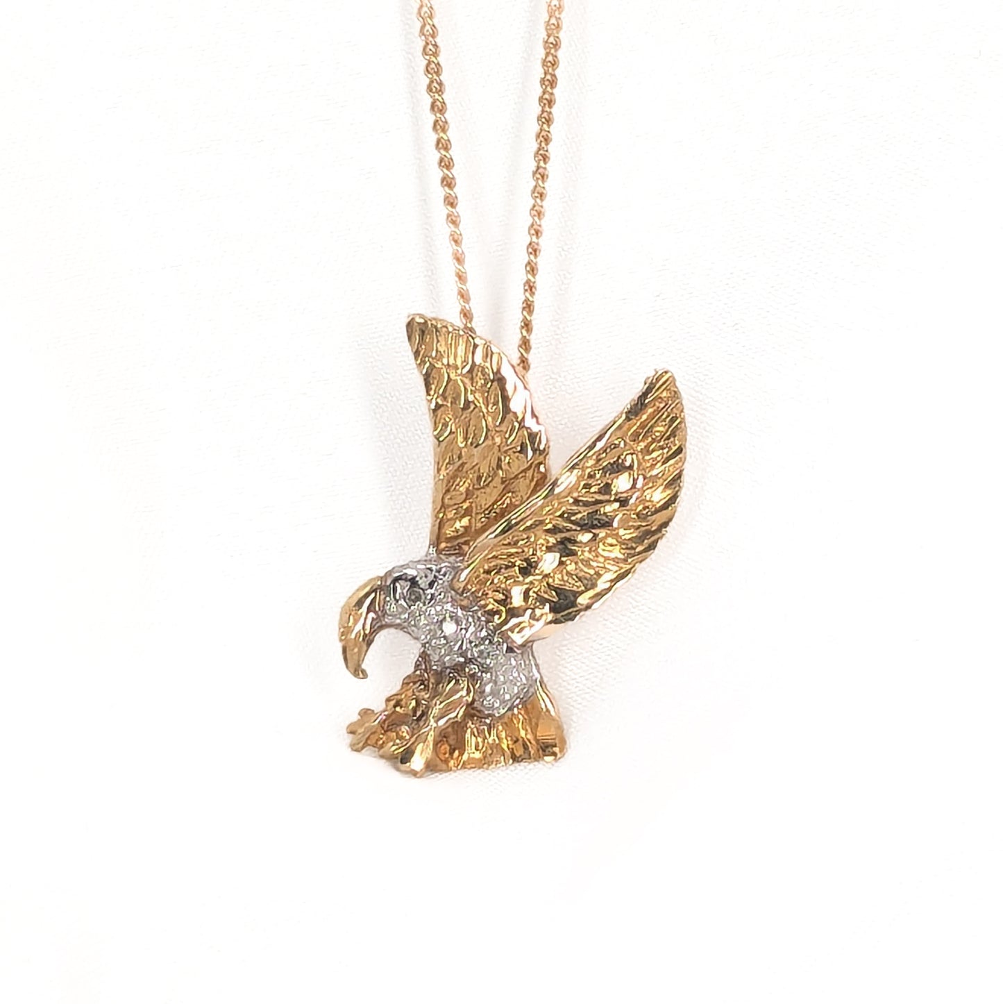 9ct Yellow Gold Diamond Set Soaring Eagle Pendant on Chain Pre-Loved