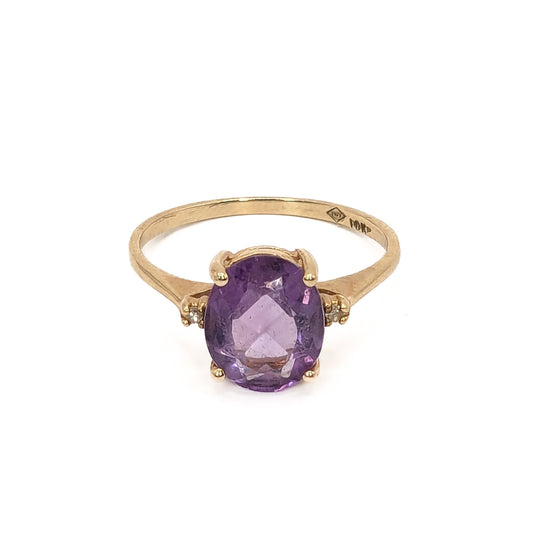 10ct Yellow Gold Amethyst/Diamond Ring Preloved
