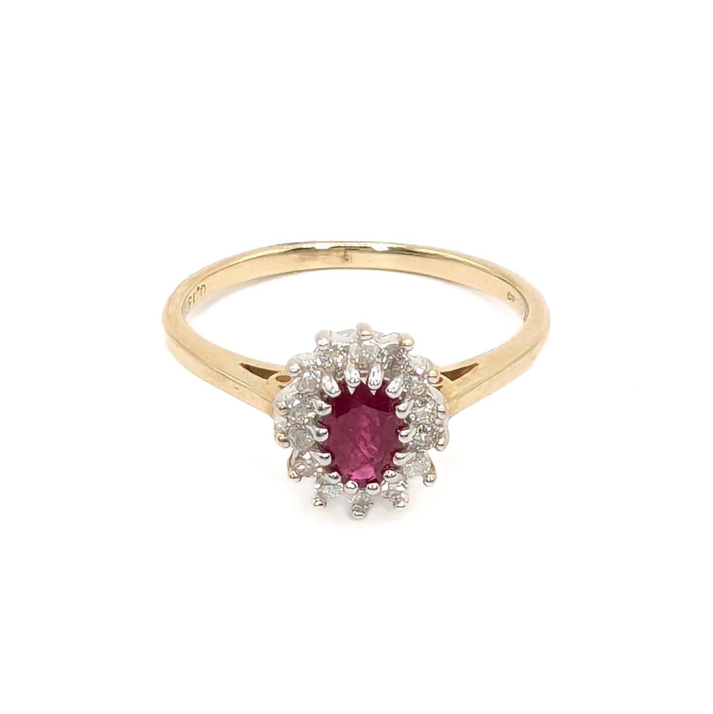 9ct Yellow Gold Ruby Set Cluster Ring Preloved