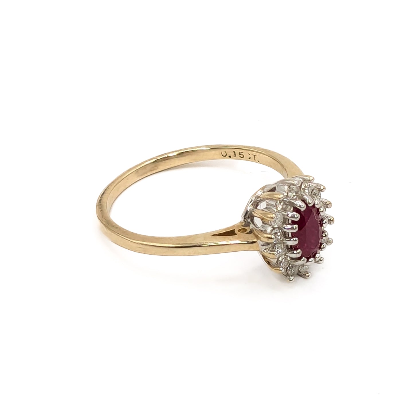 9ct Yellow Gold Ruby Set Cluster Ring Preloved