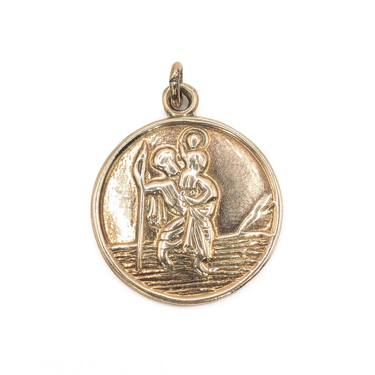 9ct Yellow Gold Round St Christopher Pendant Pre Loved