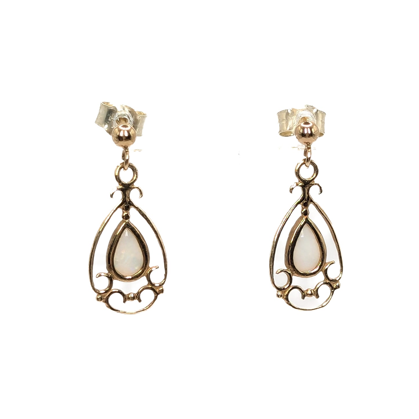 9ct Yellow Gold Opal Set Drop Stud Earrings Pre Loved