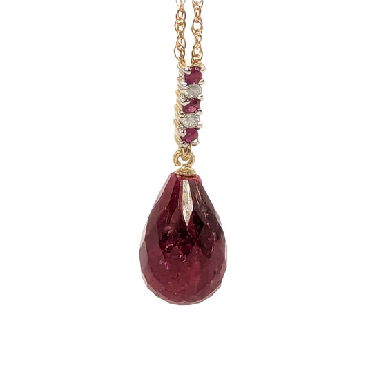 9ct Yellow Gold Red Tear Drop Pendant on Chain Pre Loved