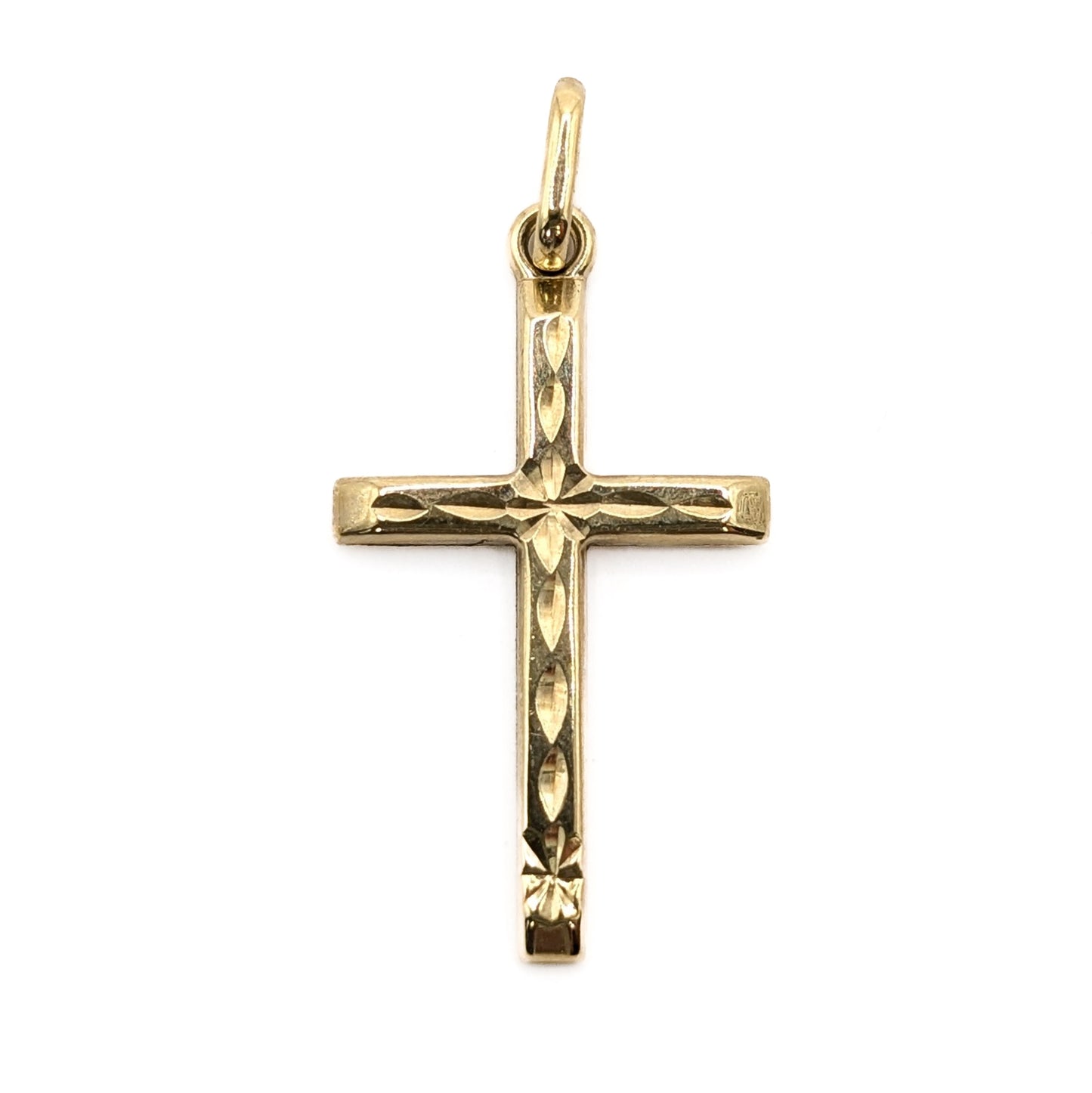 9ct Yellow Gold Patterned Cross Pendant Pre Loved