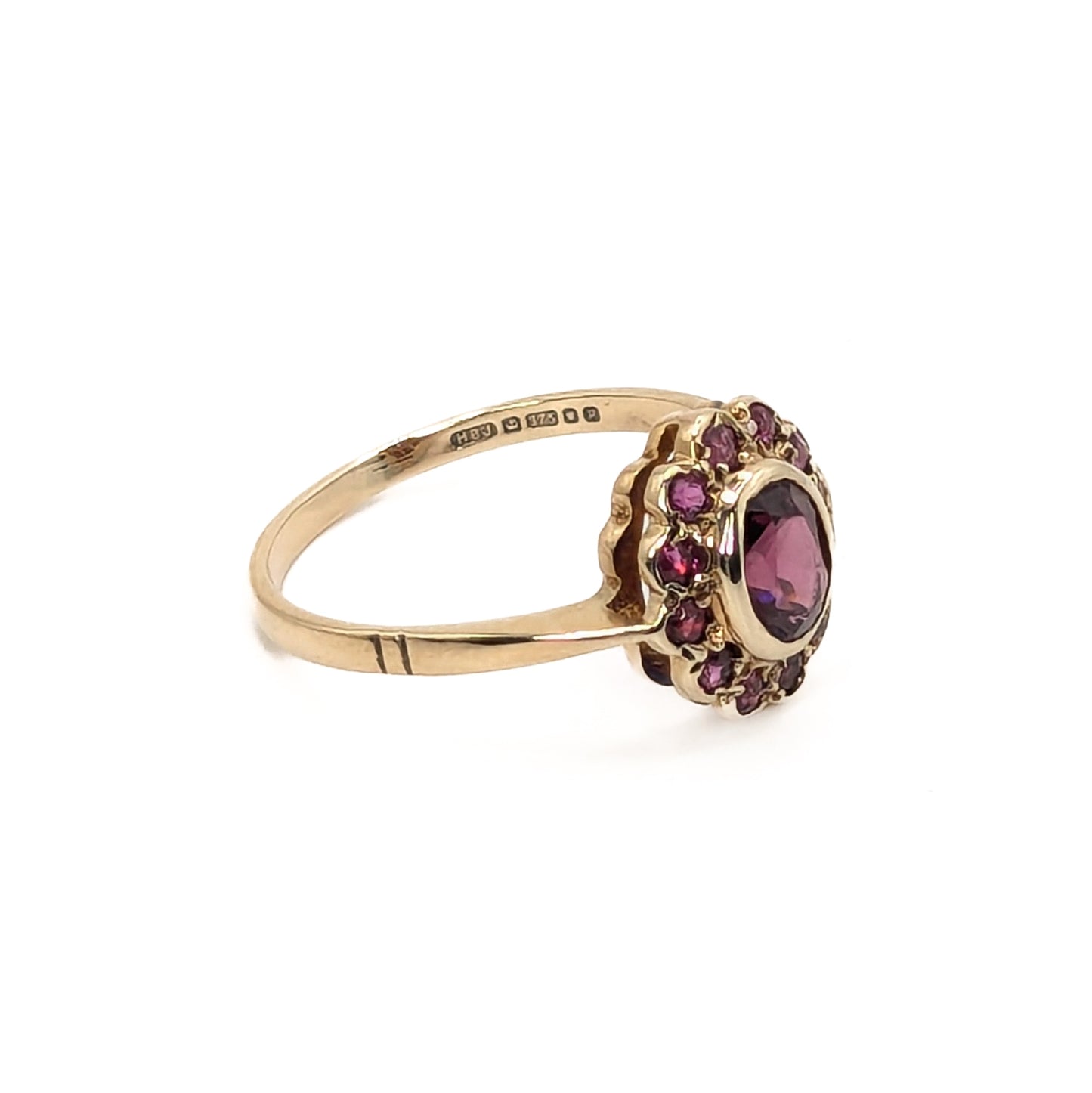 9ct Yellow Gold Ruby Set Cluster Ring Pre Loved