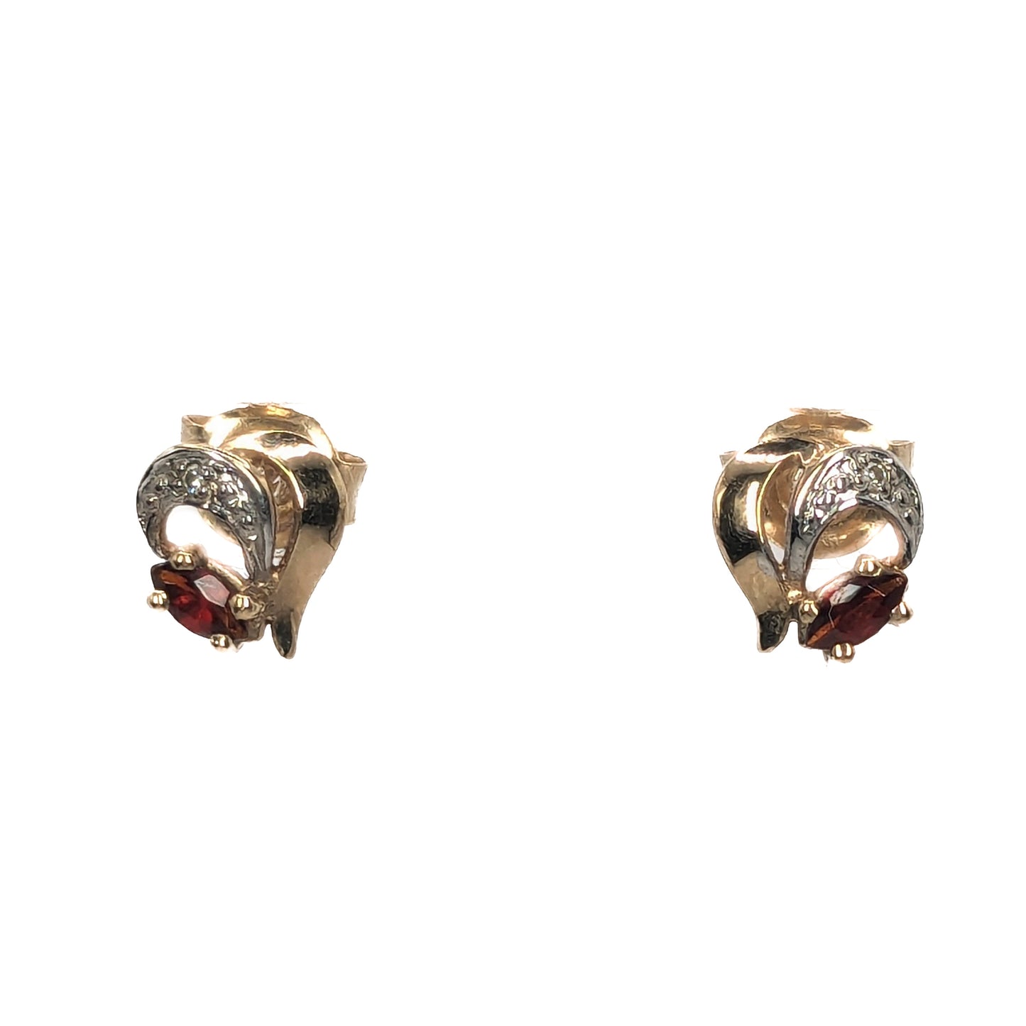 9ct Yellow Gold Garnet and Diamond Set Stud Earrings