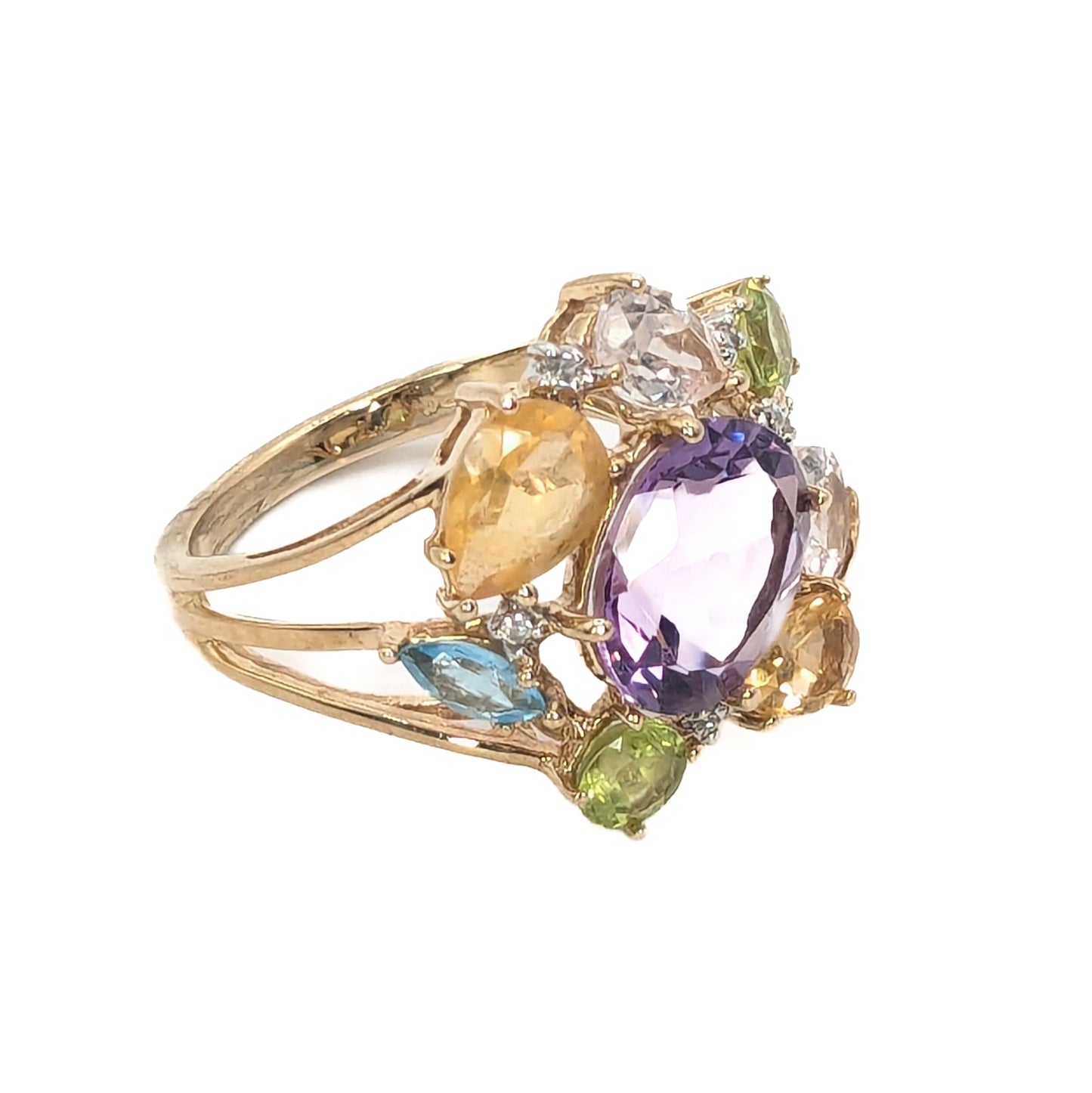 9ct Yellow Gold Multi-Coloured 8 Stone Ring Pre Loved