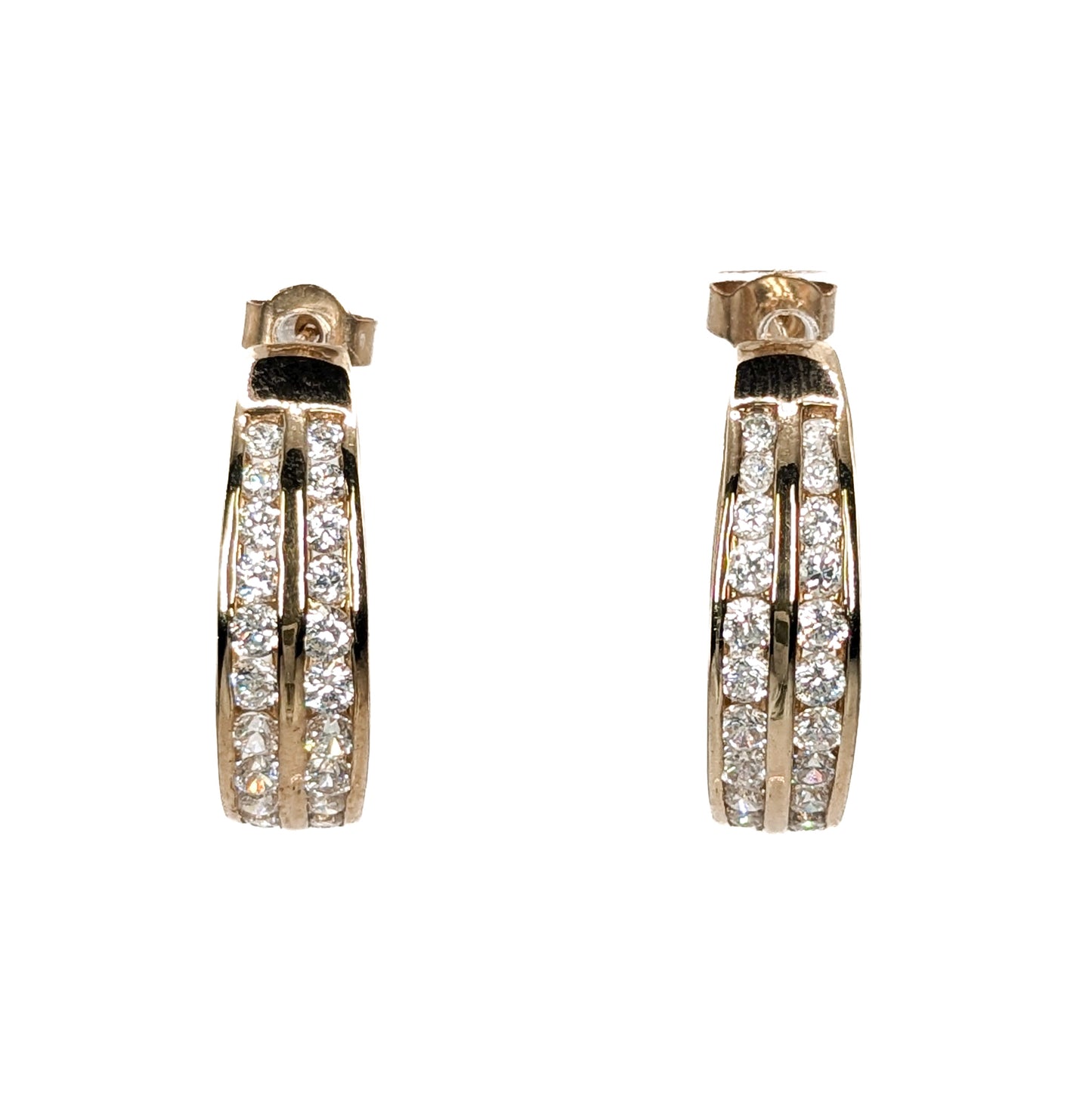 9ct Yellow Gold CZ Set Hoop Style Stud Earrings Pre Loved