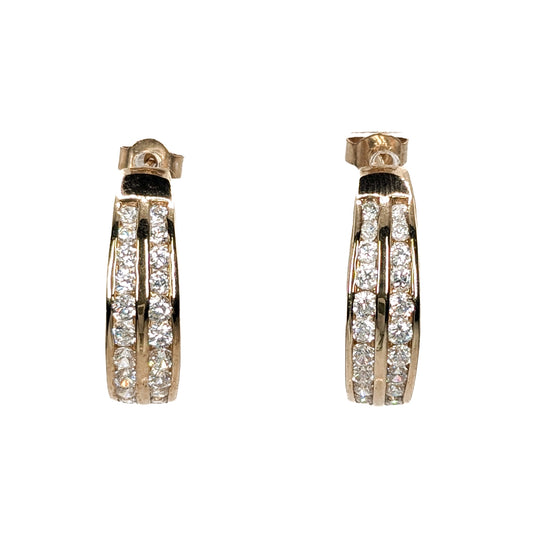 9ct Yellow Gold CZ Set Hoop Style Stud Earrings Pre Loved