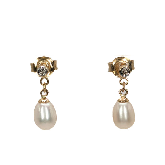 9ct Yellow Gold Pearl Drop Earrings Pre Loved