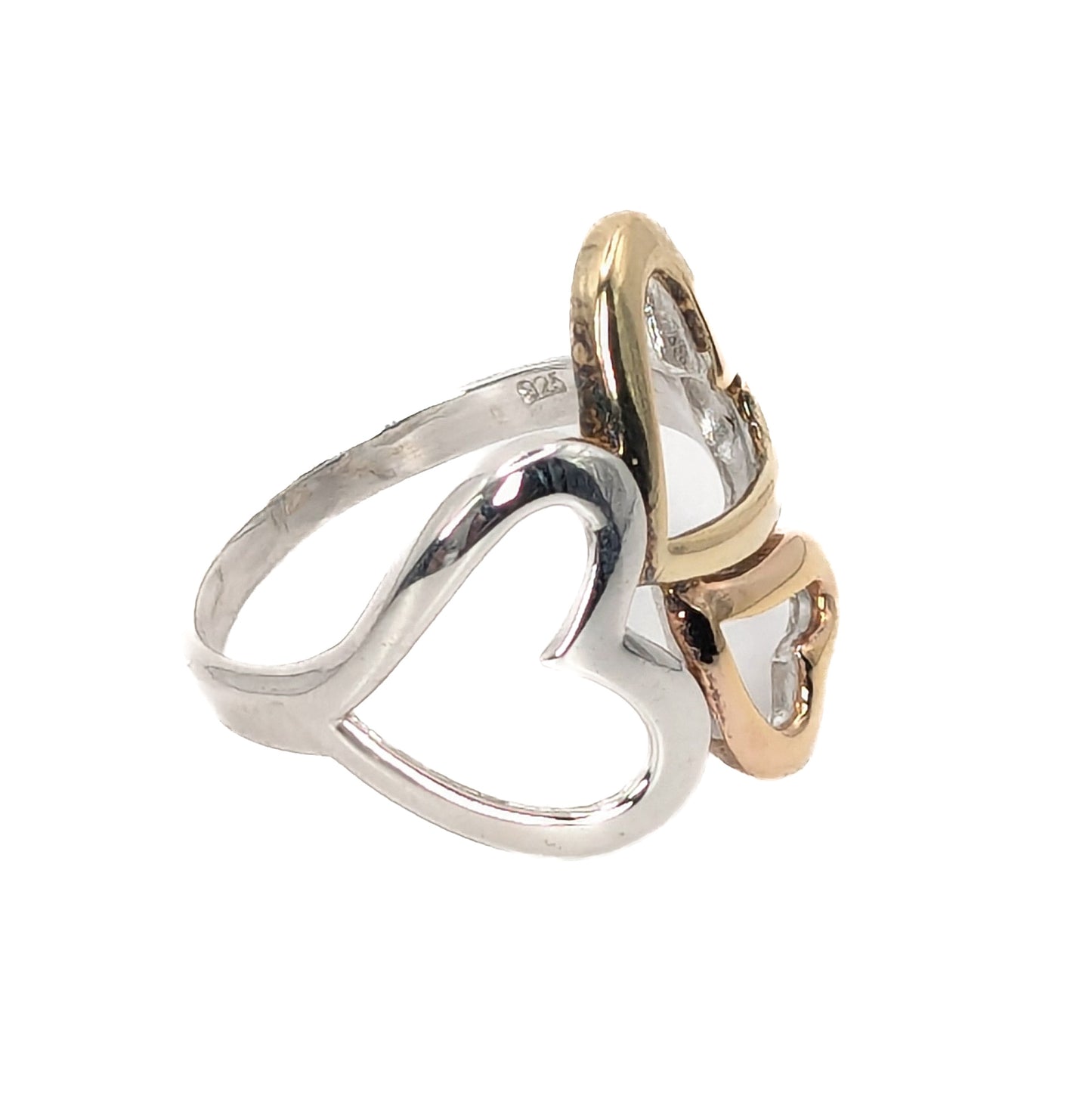 Gold Plated Silver 3-Tone Hearts Ring Pre Loved