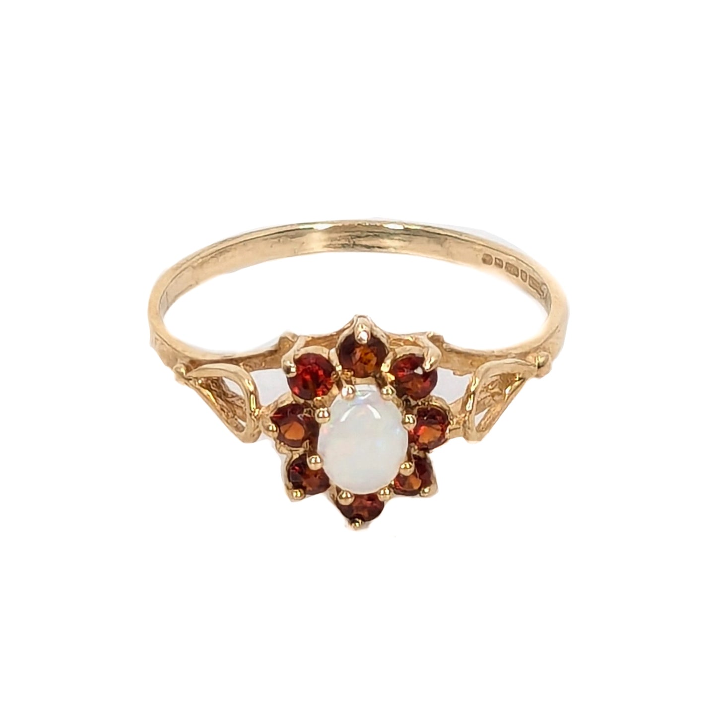 9ct Yellow Gold Ruby and Opal Cluster Ring - Pre Loved