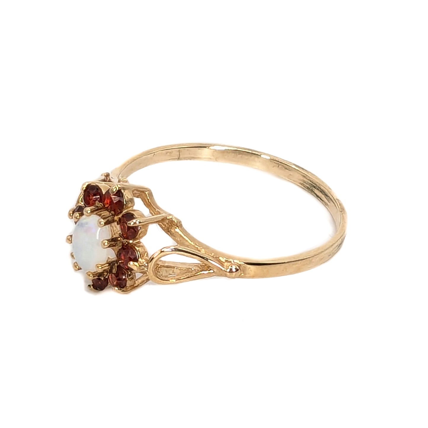 9ct Yellow Gold Ruby and Opal Cluster Ring - Pre Loved