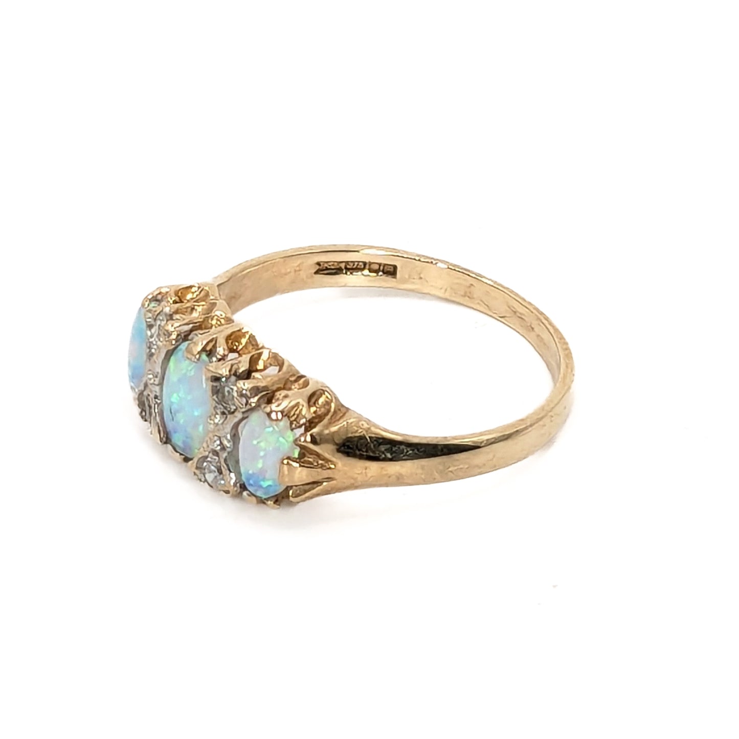 9ct Yellow Gold Opal and Diamond Set Ring