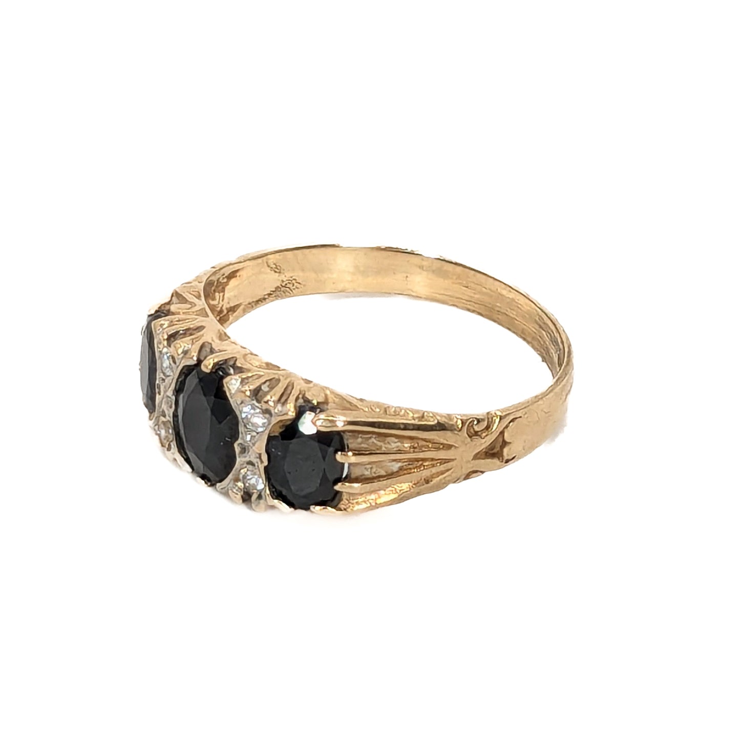 9ct Yellow Gold Black Sapphire & Diamond Ring - Pre-Loved