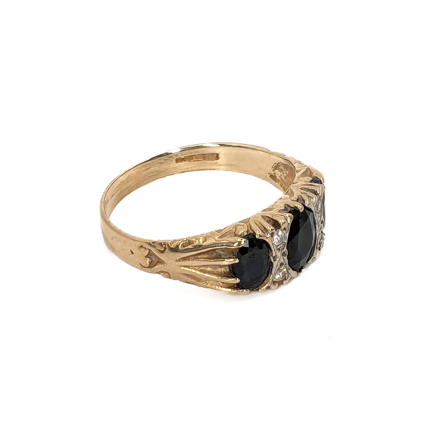 9ct Yellow Gold Black Sapphire & Diamond Ring - Pre-Loved