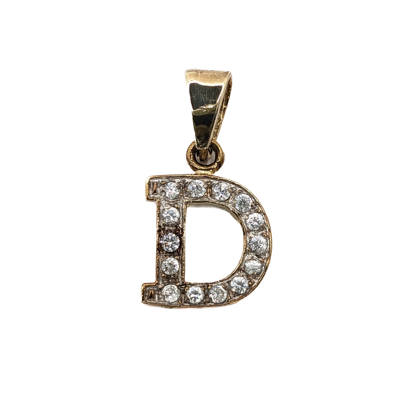 9ct Y/G CZ set Initial D pendant Pre Loved
