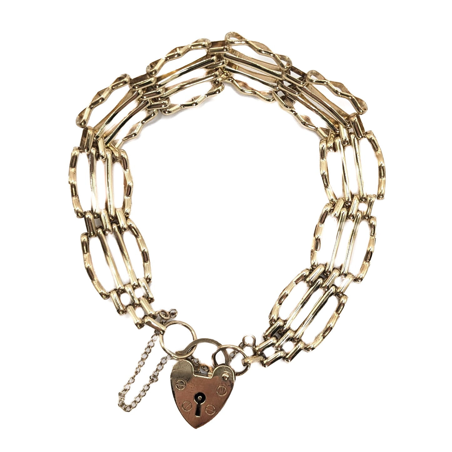 9ct Yellow Gold Gate Bracelet with Padlock and Safety Chain Pre Loved