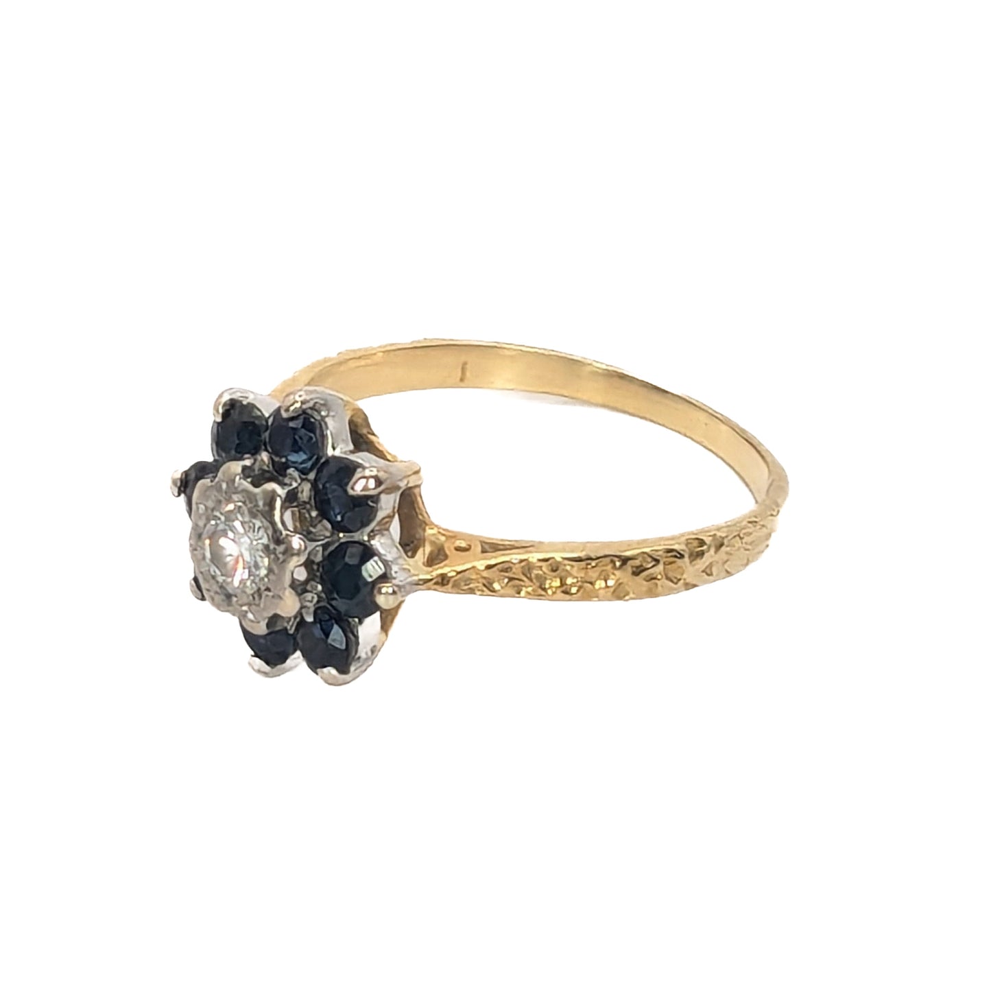 18ct Yellow Gold Sapphire and Diamond Cluster Ring Pre Loved