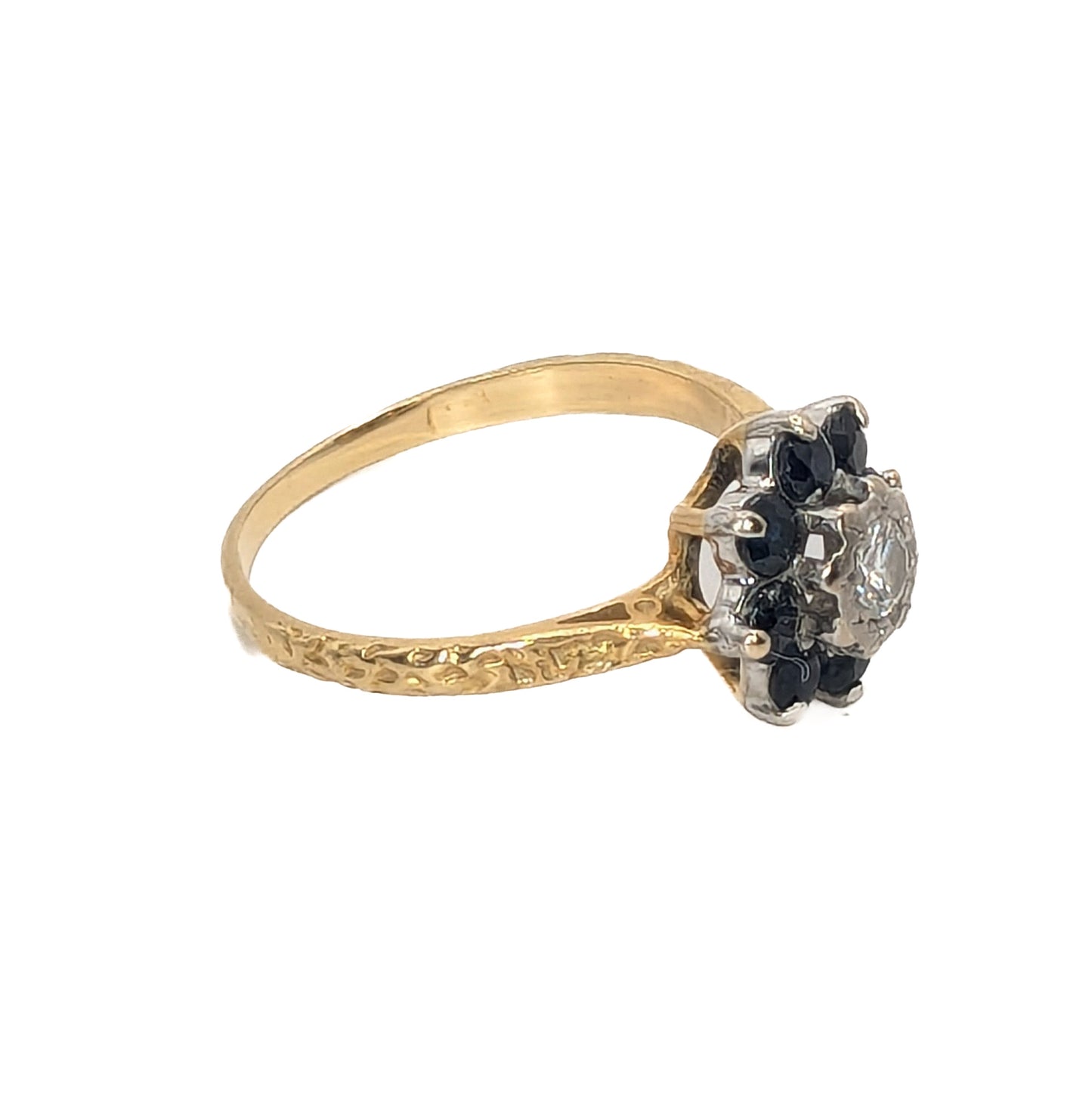 18ct Yellow Gold Sapphire and Diamond Cluster Ring Pre Loved