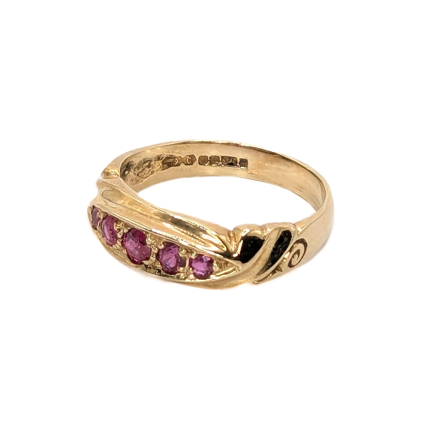 9ct Yellow Gold 5 Ruby Stone Set Ring Pre-Loved