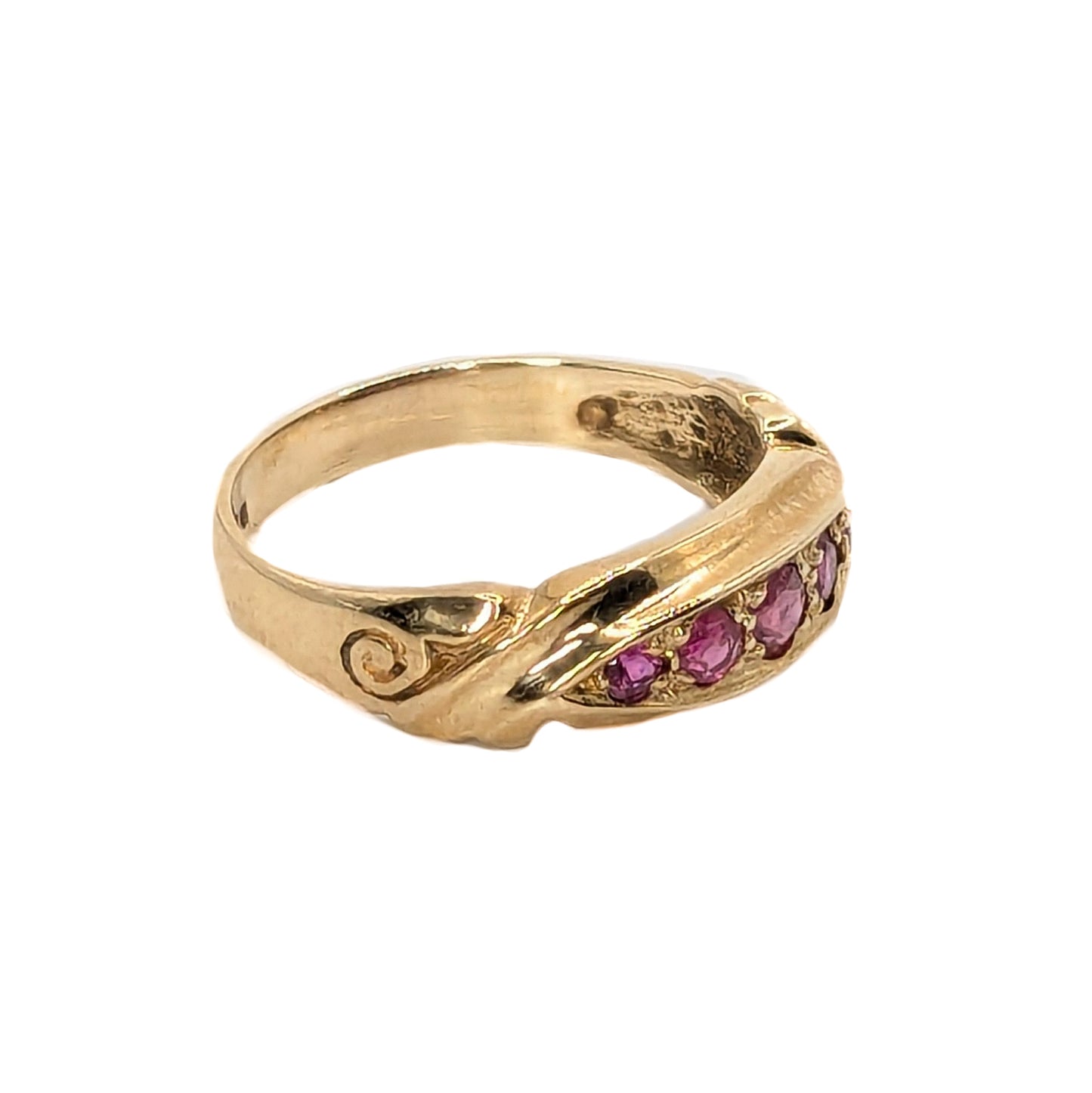 9ct Yellow Gold 5 Ruby Stone Set Ring Pre-Loved