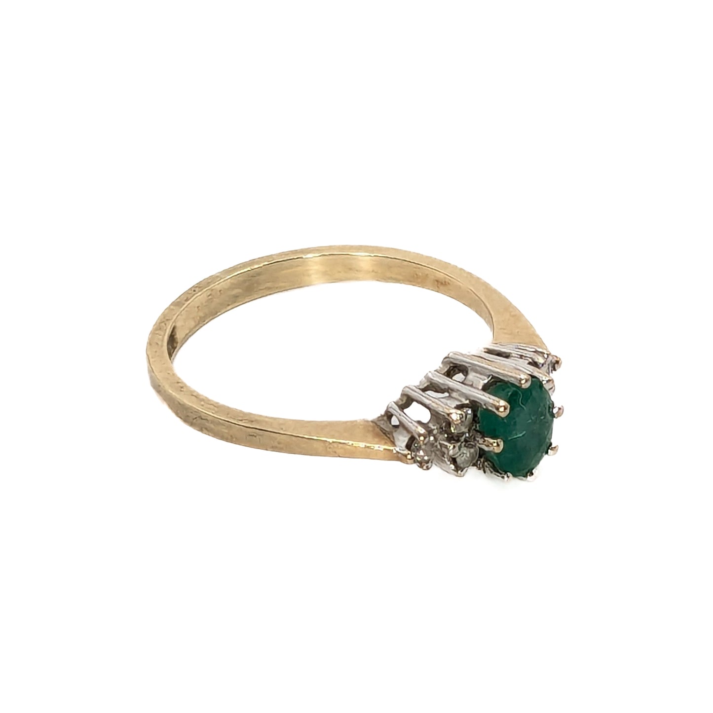 9ct Yellow Gold Emerald & Diamond Ring - Pre-Loved