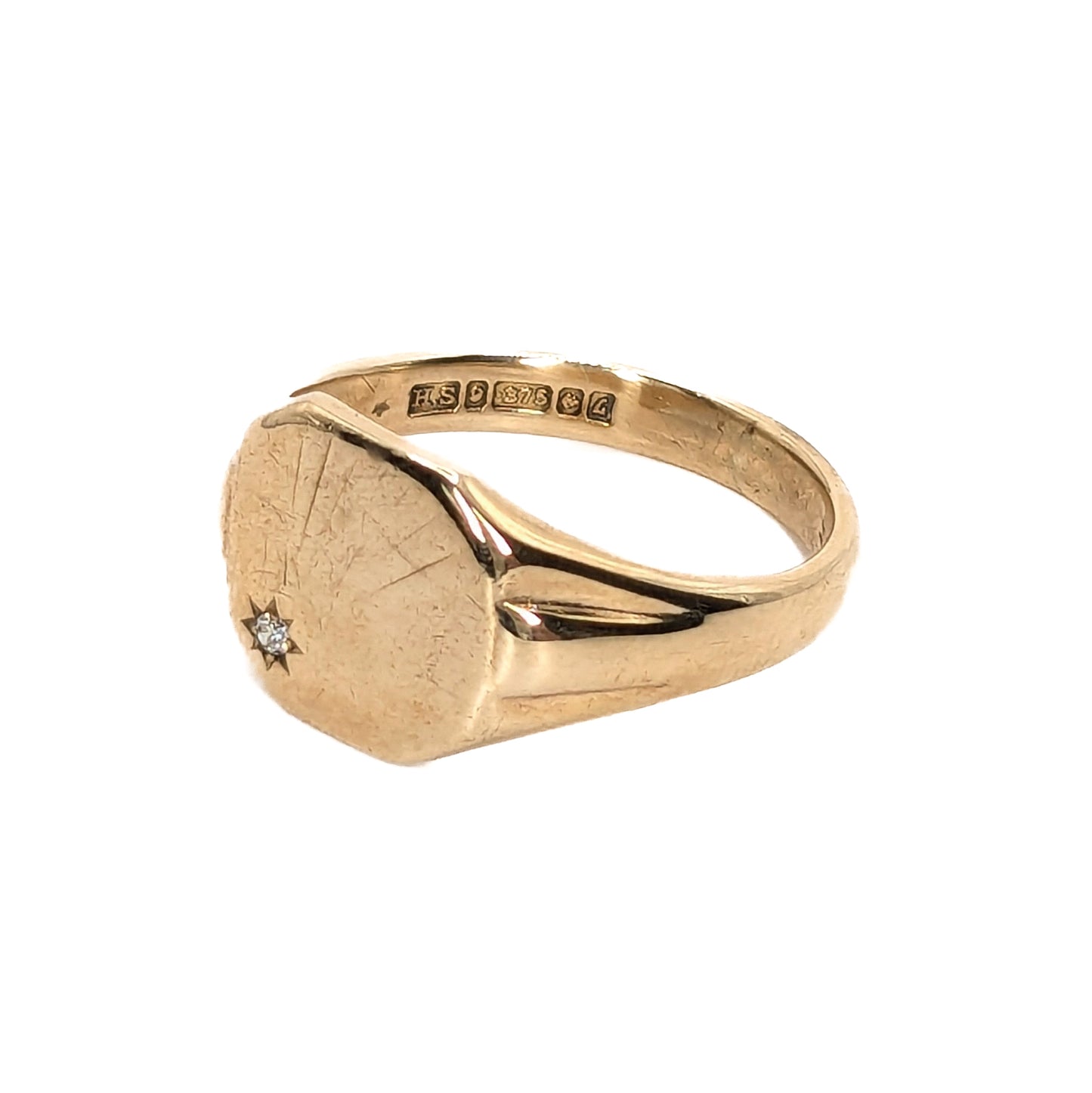9ct Yellow Gold Diamond Set Signet Ring Preloved