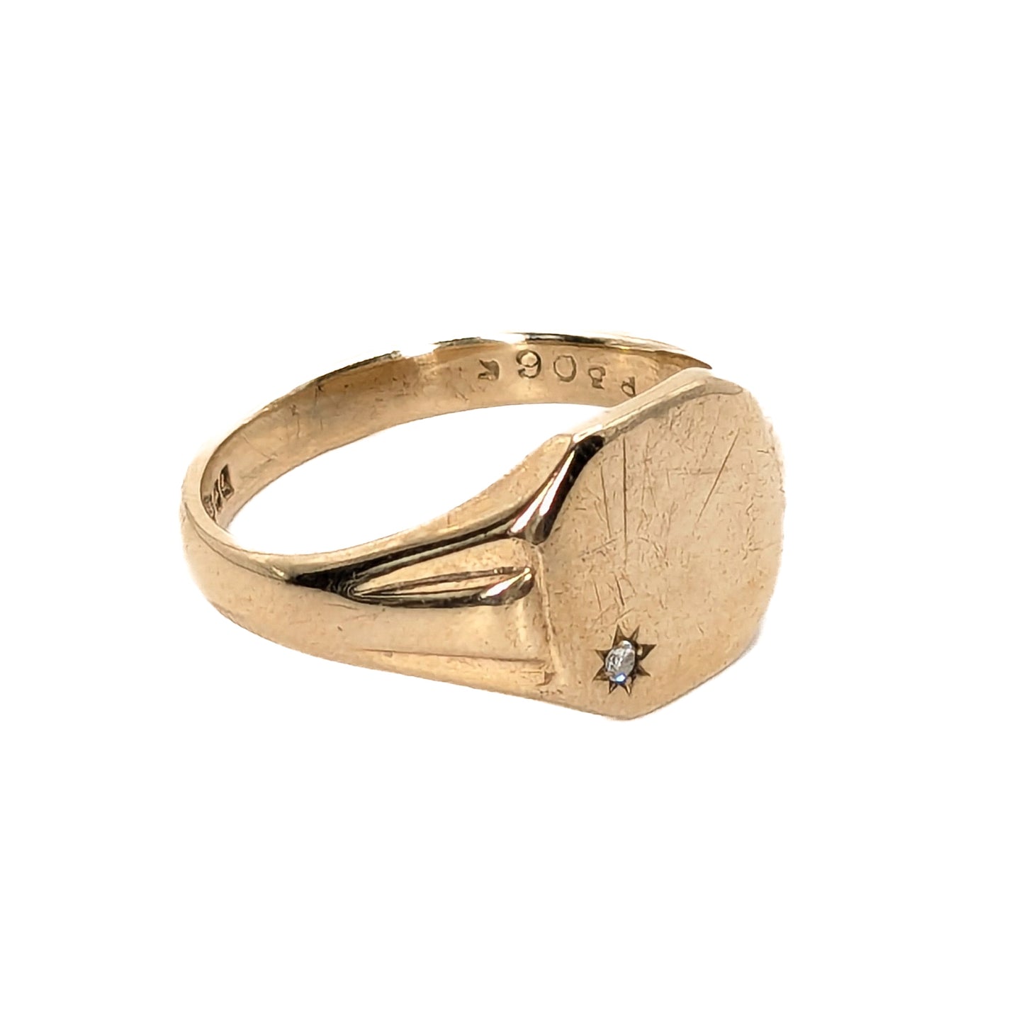 9ct Yellow Gold Diamond Set Signet Ring Preloved