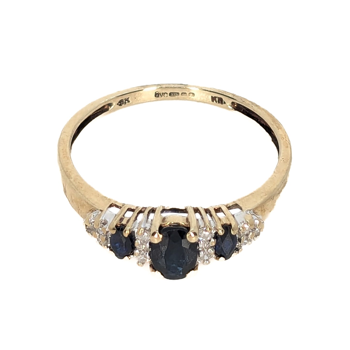 9ct Yellow Gold Sapphires and Diamonds Set Ring Pre Loved