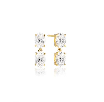 SJ-E2308-CZ-YG SIF JAKOBS Ellisse Due Piccolo 18 karat gold plated 925 Sterling silver with rhodium, polished surface, and handset with facet cut white zirconia.