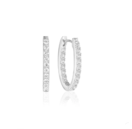 SJ-E2312-CZ SIF JAKOBS Ellisse Hoop 925 Sterling silver with rhodium, polished surface, and handset with facet cut white zirconia.