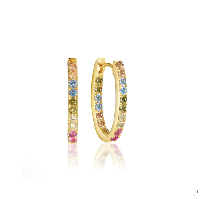 SJ-E2313-XCZ-YG SIF JAKOBS Ellisse Hoop 18 karat gold plated 925 Sterling Silver, polished surface, and handset with facet cut multi-coloured zirconia.