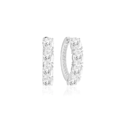SJ-E2315-CZ SIF JAKOBS Ellisse Creolo Earrings 925 Sterling silver Silver with rhodium, polished surface, and handset with facet cut white zirconia.