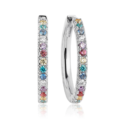 SIF JAKOBS Earrings Ellera - Grande, Rhodium Plated, Rainbow CZ