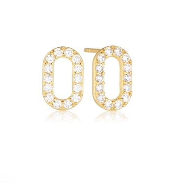 SJ-E42208-CZ-YG SIF JAKOBS CAPIZZI Oval Earrings 18 karat gold plated 925 Sterling silver, polished surface, and hand set with facet cut white zirconia.