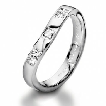 Furrer Jacot 3mm 18ct White Gold Diamond Set Shaped Wedding Ring
