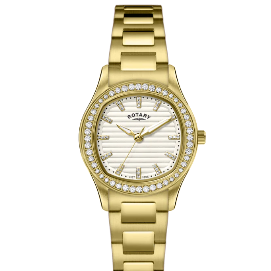 Rotary Brilliance Gold Plated Stainless Steel, Stone Set Bracelet Watch